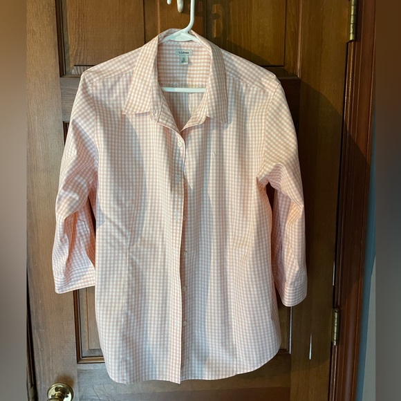 LL Bean XL pink/white gingham top - Picture 1 of 5